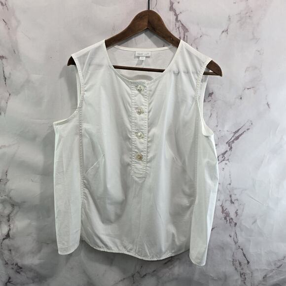 J Jill Tank Top Womens Large P White Button Up Poplin Cotton Stretch Petite - Picture 1 of 10